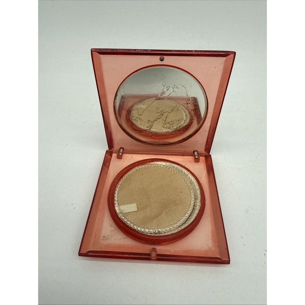 Vintage Red Lucite Square Compact Powder Box With Naples Grape Leaf Design